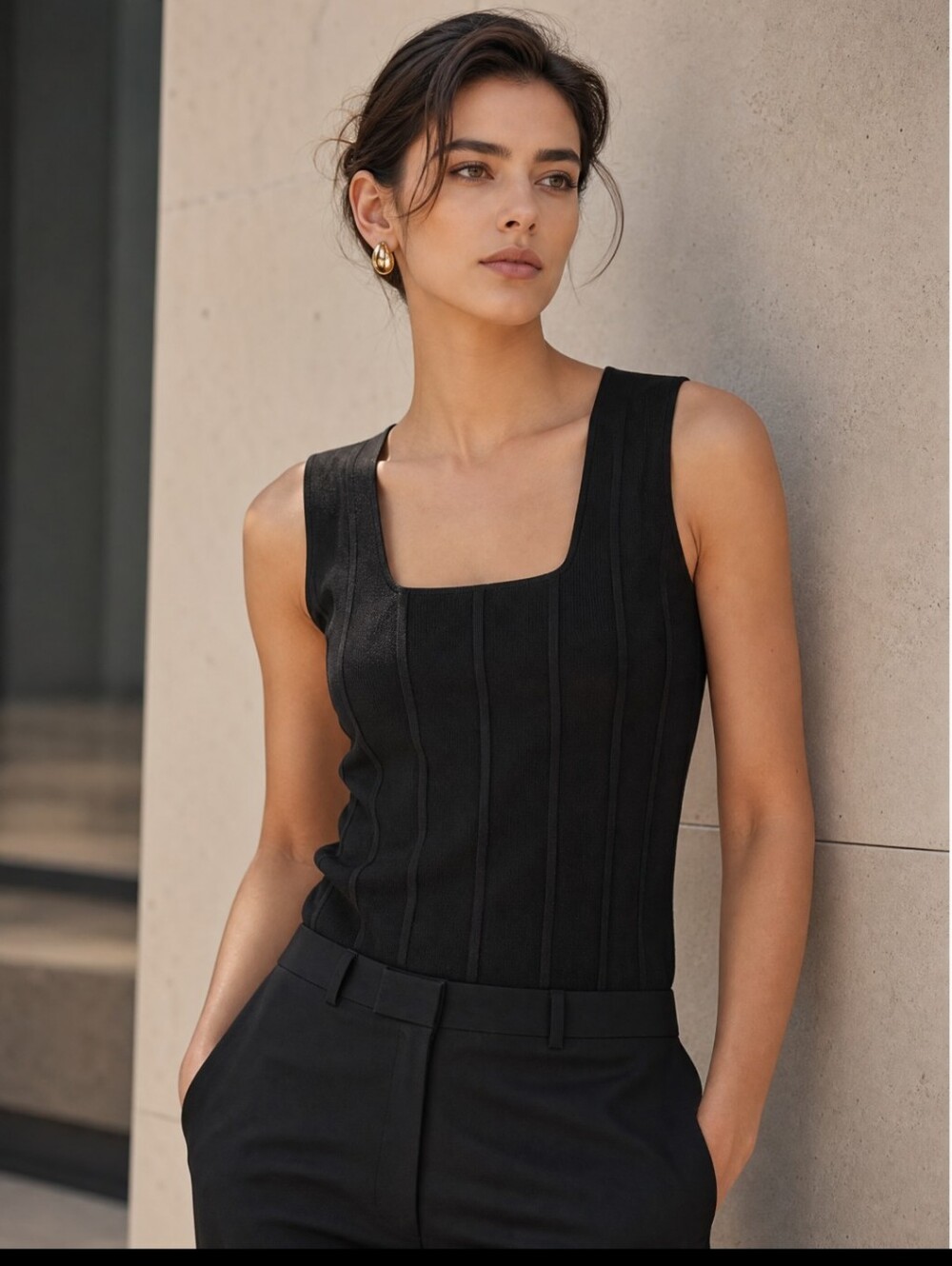Theory Essential Ribbed Square-Neck Tank Top - Black